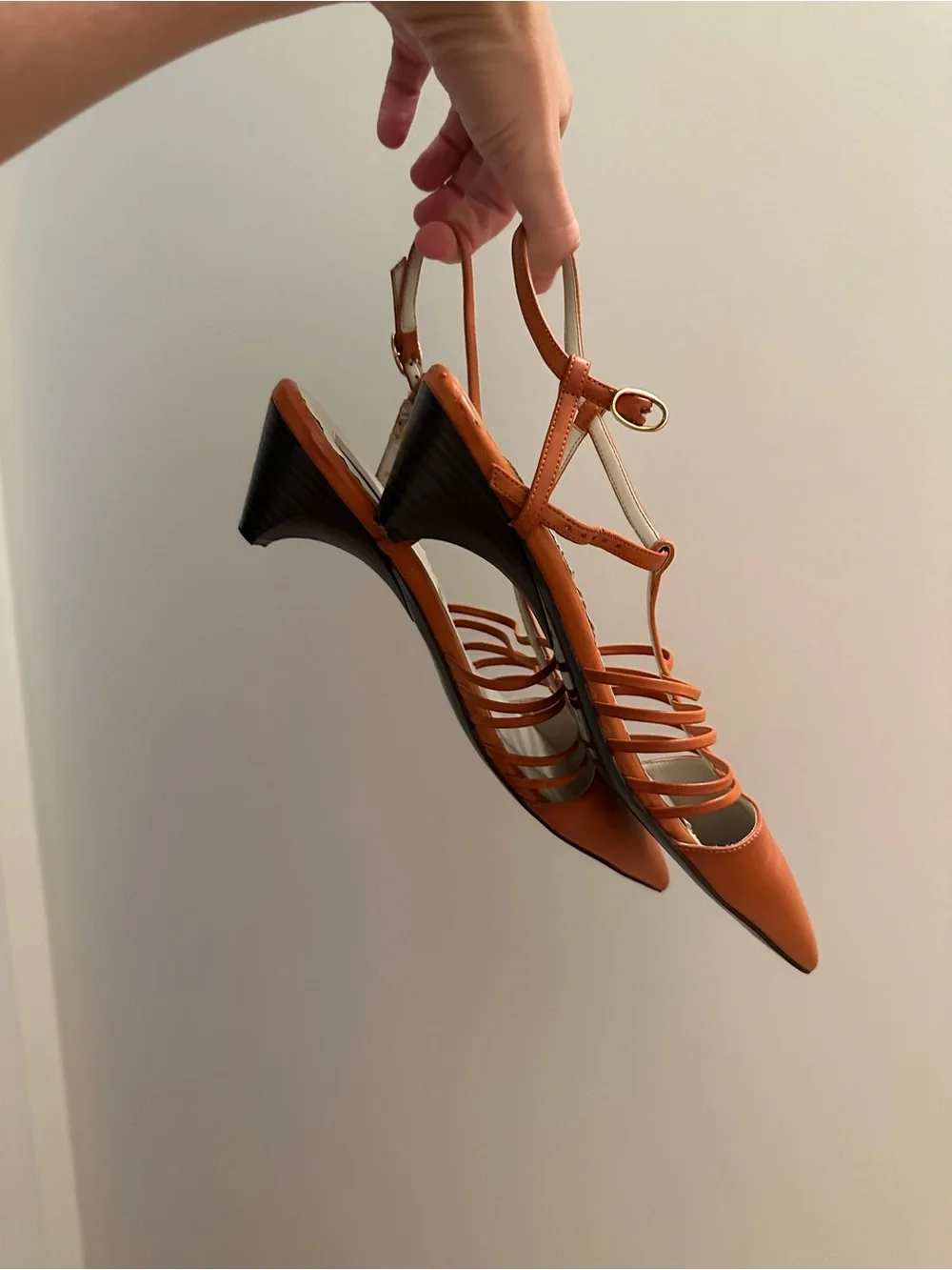 Stella McCartney Orange Strappy Pointed Slingback Kitten Heels